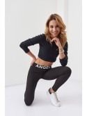 Cotton leggings with an inscription at the waist, black 03153 - Online store - Boutique